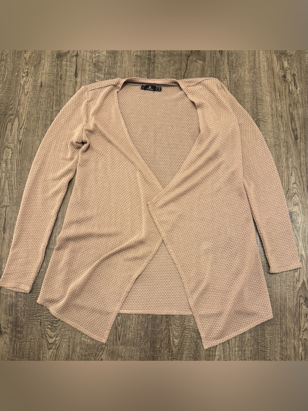 Volcom Beige Open-Knit V-Neck Open Front Long Sleeve Cardigan Sweater M